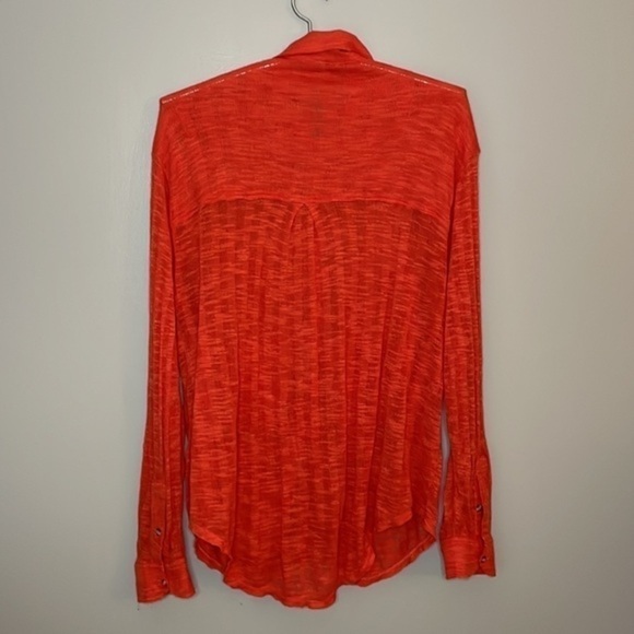 FREE PEOPLE | Women’s FREE PEOPLE Ultra Thin Orange Button Down Shirt Size M - Picture 7 of 8